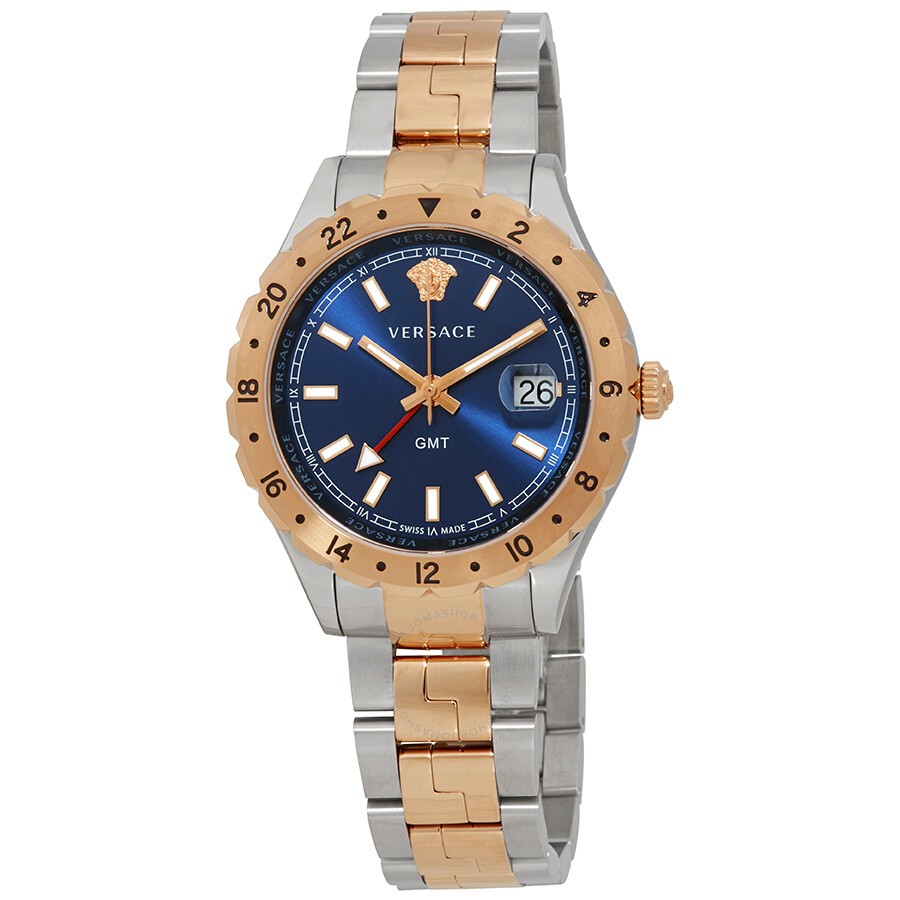 Versace Hellenyium GMT Blue Dial Two Tone Steel Strap Watch for Men - V11060017