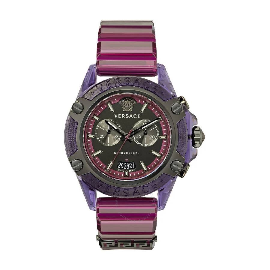 Versace Icon Active Chronograph Black Dial Purple Rubber Strap Watch For Men - VEZ701423