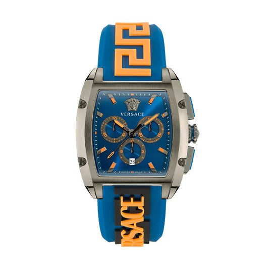 Versace Iconic Dominus Chronograph Blue Dial Blue Rubber Strap Watch For Men - VE6H00323