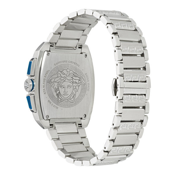 Versace Dominus Chronograph Blue Dial Silver Steel Strap Watch For Men - VE6H00423