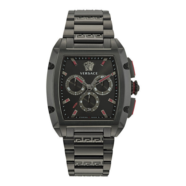 Versace Dominus Chronograph Quartz Black Dial Black Steel Strap Watch For Men - VE6H00623