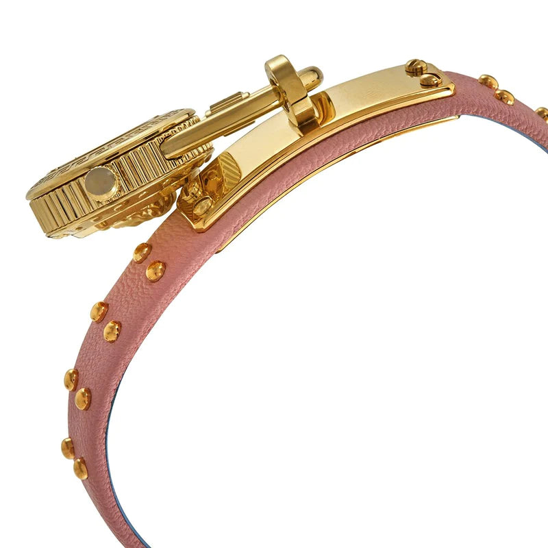 Versace Medusa Lock Icon Quartz Gold Dial Pink & Blue Leather Strap Watch For Women - VEDW00219