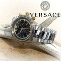 Versace Classic Chronograph Quartz Black Dial Silver Steel Strap Watch For Men - VEV700419