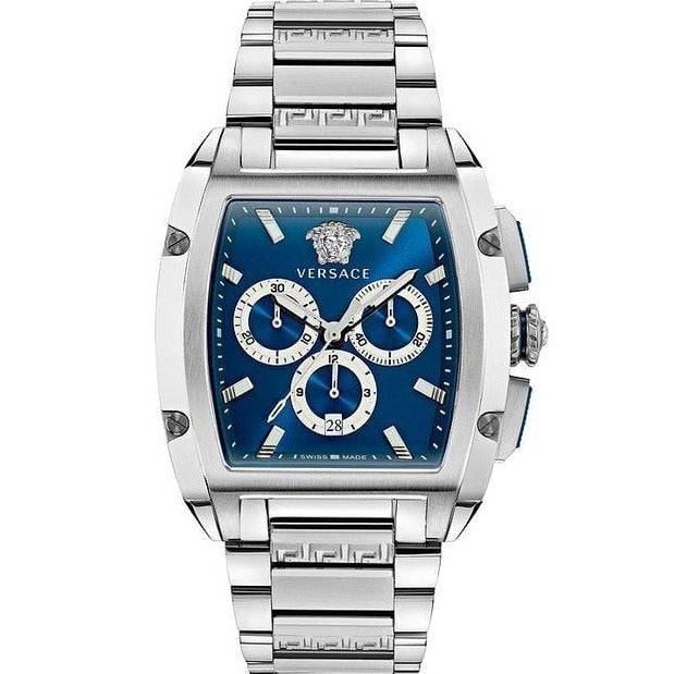 Versace Dominus Chronograph Blue Dial Silver Steel Strap Watch For Men - VE6H00423