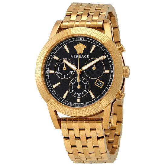 Versace Sport Tech Chronograph Black Dial Gold Steel Strap Watch for Men - VELT00419