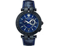 Versace V Race Chronograph Quartz Blue Dial Blue Leather Strap Watch For Men - VEBV00419