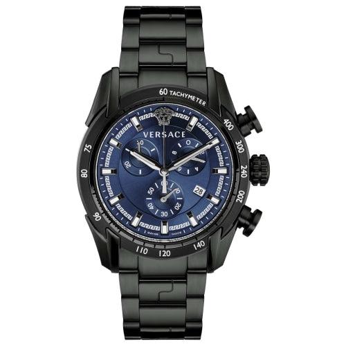 Versace V-Ray Chronograph Quartz Blue Dial Black Steel Strap Watch For Men - VE2I00521