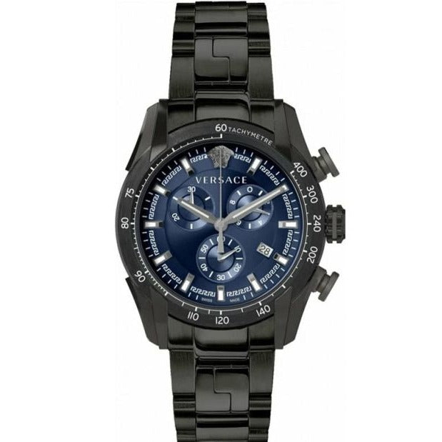 Versace V-Ray Chronograph Quartz Blue Dial Black Steel Strap Watch For Men - VE2I00521