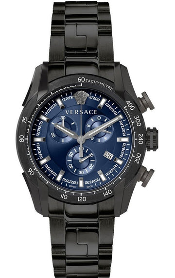 Versace V-Ray Chronograph Quartz Blue Dial Black Steel Strap Watch For Men - VE2I00521