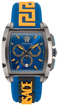 Versace Iconic Dominus Chronograph Blue Dial Blue Rubber Strap Watch For Men - VE6H00323