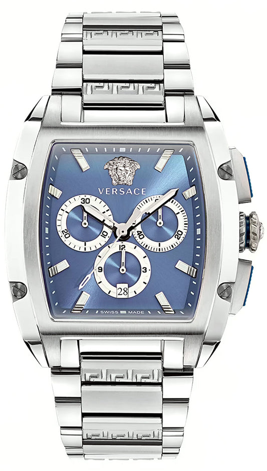 Versace Dominus Chronograph Blue Dial Silver Steel Strap Watch For Men - VE6H00423