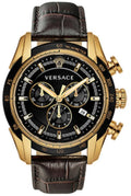 Versace V-Ray Chronograph Quartz Black Dial Brown Leather Strap Watch For Men - VEDB00318