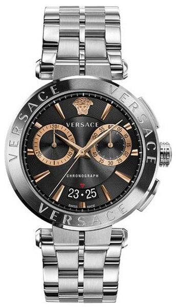 Versace Aion Chronograph Analog Black Dial Silver Steel Strap Watch For Men - VE1D01019
