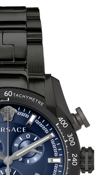 Versace V-Ray Chronograph Quartz Blue Dial Black Steel Strap Watch For Men - VE2I00521