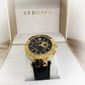 Versace V-Race Quartz Black Dial Black Leather Strap Watch For Men - VEBV00119