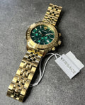 Versace V-Ray Chronograph Quartz Green Dial Gold Steel Strap Watch For Men - VE2I00621