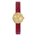 Versace Virtus Mini Quartz Gold Dial Red Leather Strap Watch For Women - VET300521