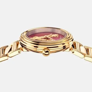 Versace Virtus Mini Quartz Red Dial Gold Steel Strap Watch For Women - VET300321