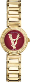 Versace Virtus Mini Quartz Red Dial Gold Steel Strap Watch For Women - VET300321