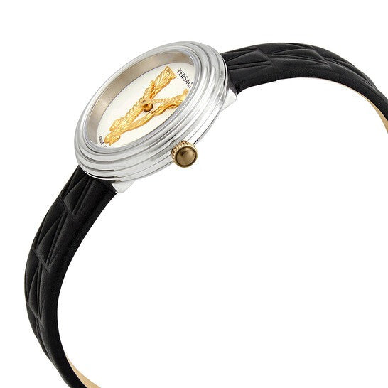 Versace Virtus Quartz White Dial Black Leather Strap Watch For Women - VET300421