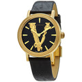 Versace Virtus Quartz Black Dial Black Leather Strap Watch for Women - VEHC00119