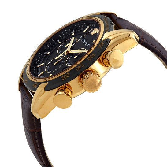 Versace V-Ray Chronograph Quartz Black Dial Brown Leather Strap Watch For Men - VEDB00318