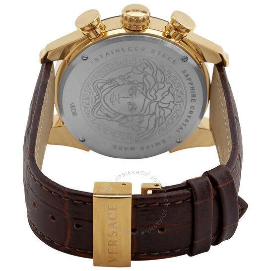 Versace V-Ray Chronograph Quartz Black Dial Brown Leather Strap Watch For Men - VEDB00318