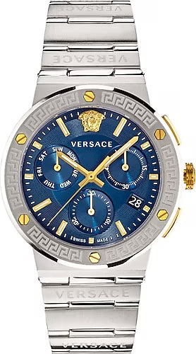 Versace Greca Quartz Blue Dial Silver Steel Strap Watch For Men - VEZ900221