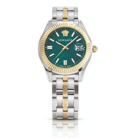 Versace Greca Time Quartz Green Dial Two Tone Steel Strap Watch For Men - VE3K00422