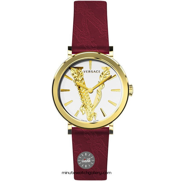 Versace Virtus White Dial Red Leather Strap Watch for Women - VEHC00219