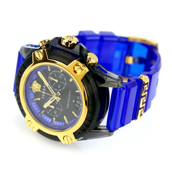 Versace Icon Active Chronograph Black Dial Blue Rubber Strap Watch For Men  VEZ700521