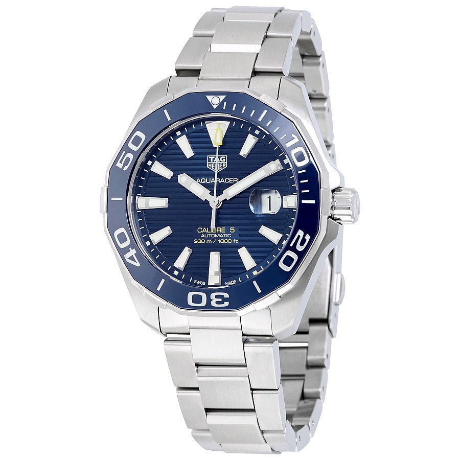 Tag Heuer Aquaracer Calibre 5 Blue Dial Silver Steel Strap Watch for Men - WAY201B.BA0927