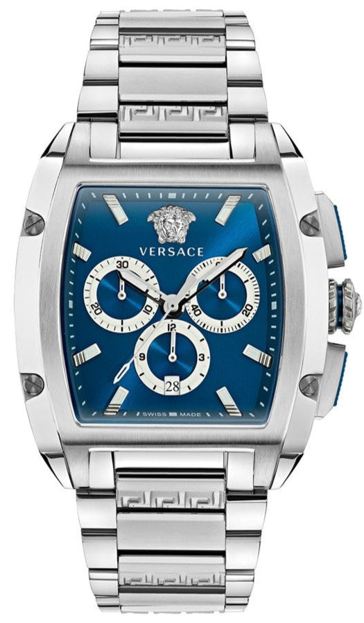 Versace Dominus Chronograph Blue Dial Silver Steel Strap Watch For Men - VE6H00423