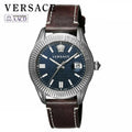 Versace Greca Time Quartz Blue Dial Brown Leather Strap Watch For Men - VE3K00122