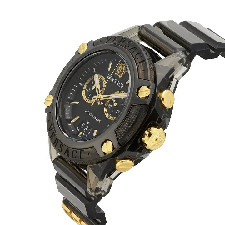 Versace Icon Active Chronograph Black Dial Black Steel Strap Watch for Men - VEZ700421