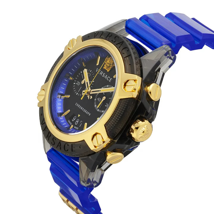 Versace Icon Active Chronograph Black Dial Blue Rubber Strap Watch For Men  VEZ700521