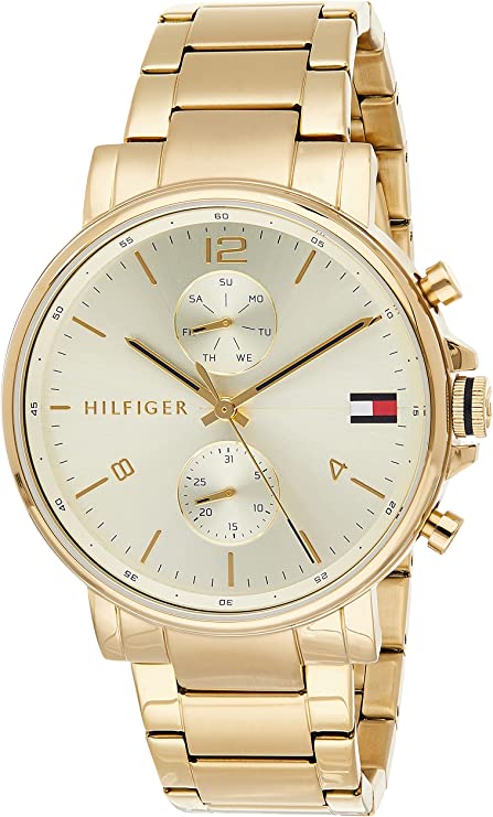 Tommy Hilfiger Daniel White Dial Gold Steel Strap Watch for Men - 1710415