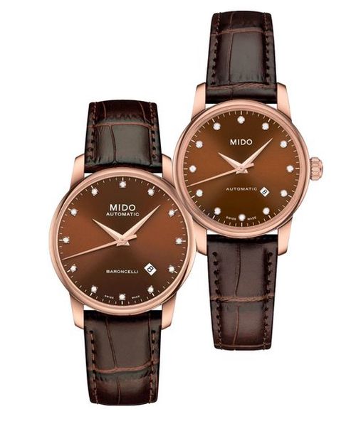 Mido Baroncelli III Automatic Diamonds Brown Dial Brown Leather Strap Watch For Women - M7600.3.64.8