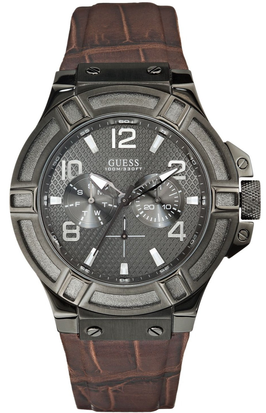 Guess Rigor Analog Quartz Black Dial Brown Leather Strap Watch For Men - W0040G2