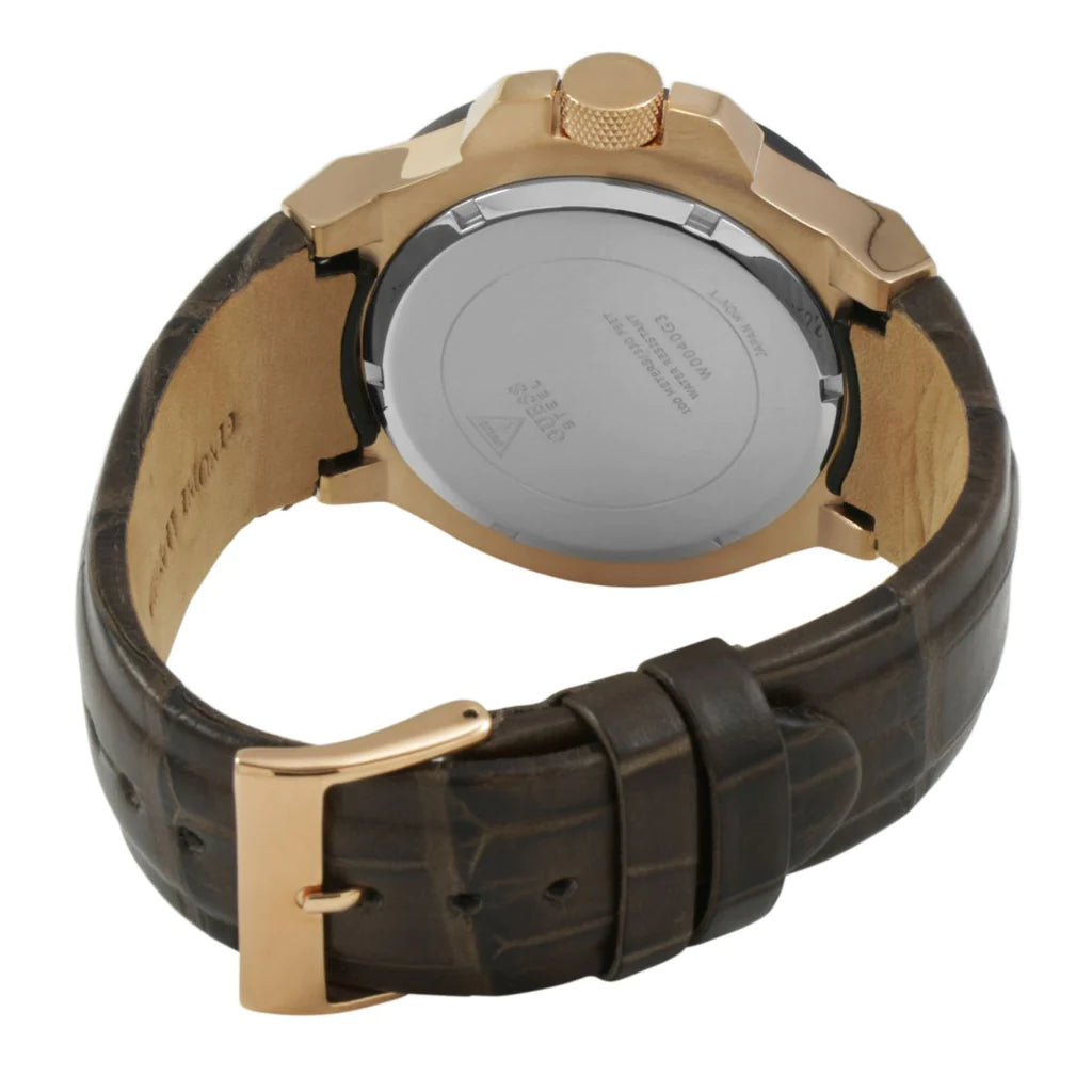 Guess Rigor Analog Brown Dial Brown Leather Strap Watch For Men - W0040G3