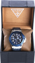 Guess Rigor Multifunction Chronograph Blue Dial Blue Leather Strap Watch For Men - W0040G7