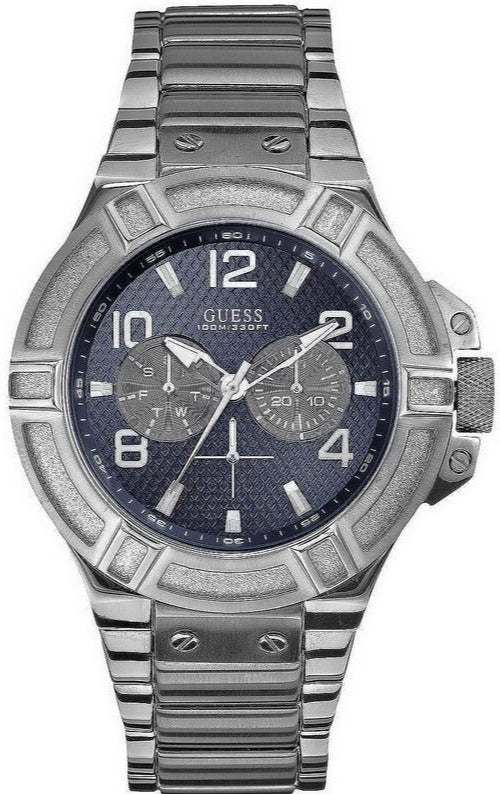 Guess Rigor Multifunction Black Dial Black Steel Strap Watch For Men - W0218G1