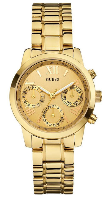 Guess Mini Sunrise Quartz Gold Dial Gold Steel Strap Watch For Women - W0448L2