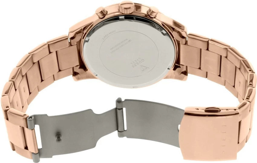 Guess Iconic Signature Brown Dial Rose Gold Steel Strap Watch For Men - W0668G1