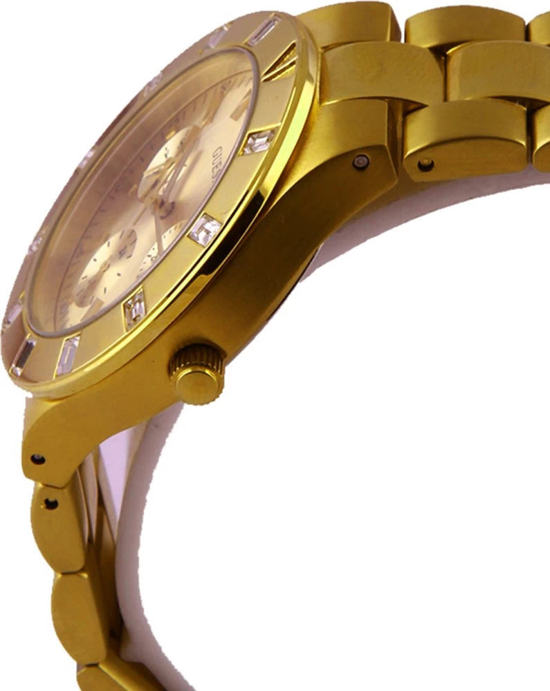 Guess Glisten Analog Gold Dial Gold Steel Strap Watch For Women - W13576l1