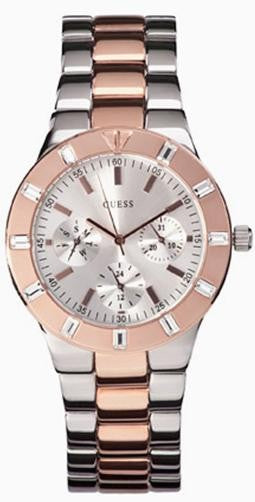 Guess Glisten Chronograph Analog Silver Dial Two Tone Steel Strap Watch For Women - W14551L1