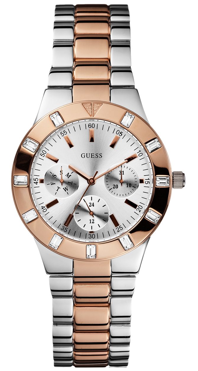 Guess Glisten Chronograph Analog Silver Dial Two Tone Steel Strap Watch For Women - W14551L1