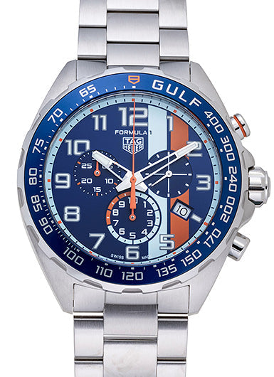 Tag Heuer Formula 1 Gulf Edition Chronograph Blue Dial Silver Steel Strap Watch for Men - CAZ101AT.BA0842
