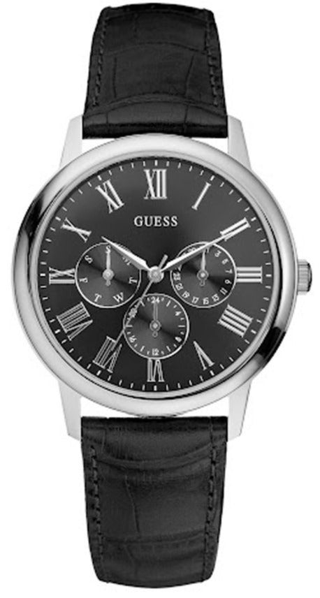 Guess Wafer Analog Black Dial Black Leather Strap Watch For Men - W70016G1