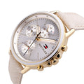 Tommy Hilfiger Carly Silver Dial Cream Leather Strap Watch for Women - 1781790